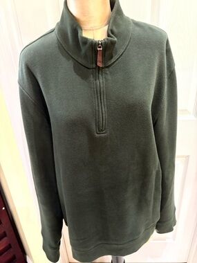 LANDS END MENS BEDFORD RIB PULLOVER SWEATER ESTATE GREEN QTR ZIPPED LARGE